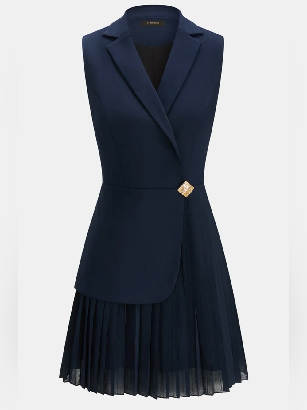 Commense Blazer Style Pleated Mini Sleeveless Dress